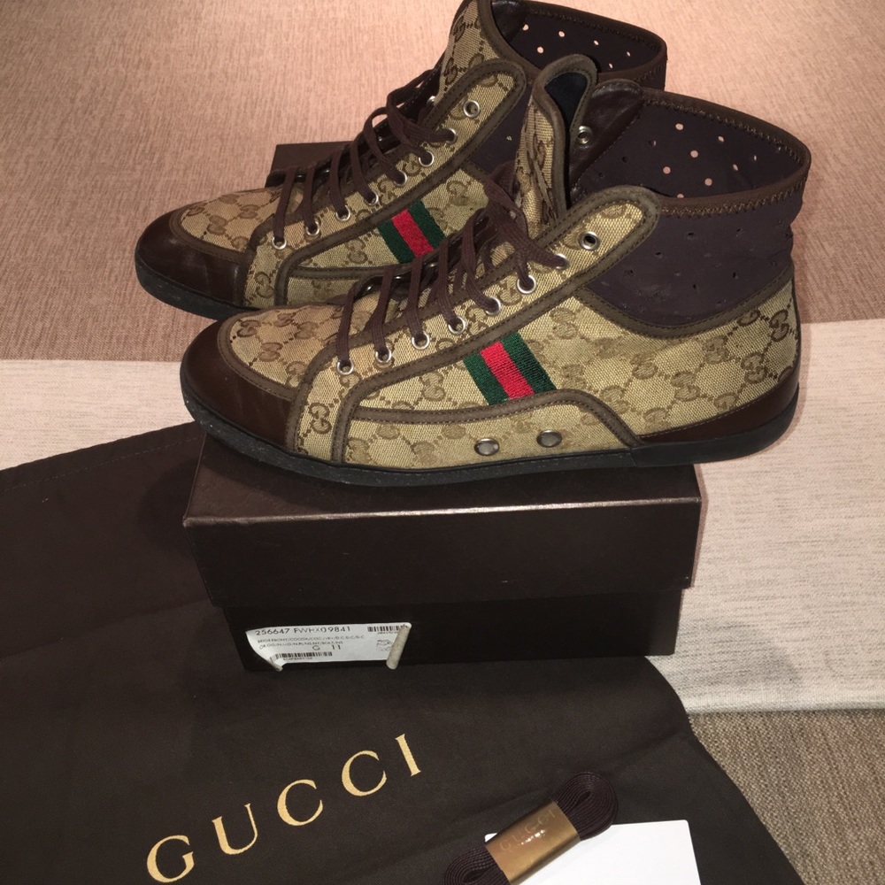 Gucci Brown Authentic GG Guccissima Web strip High